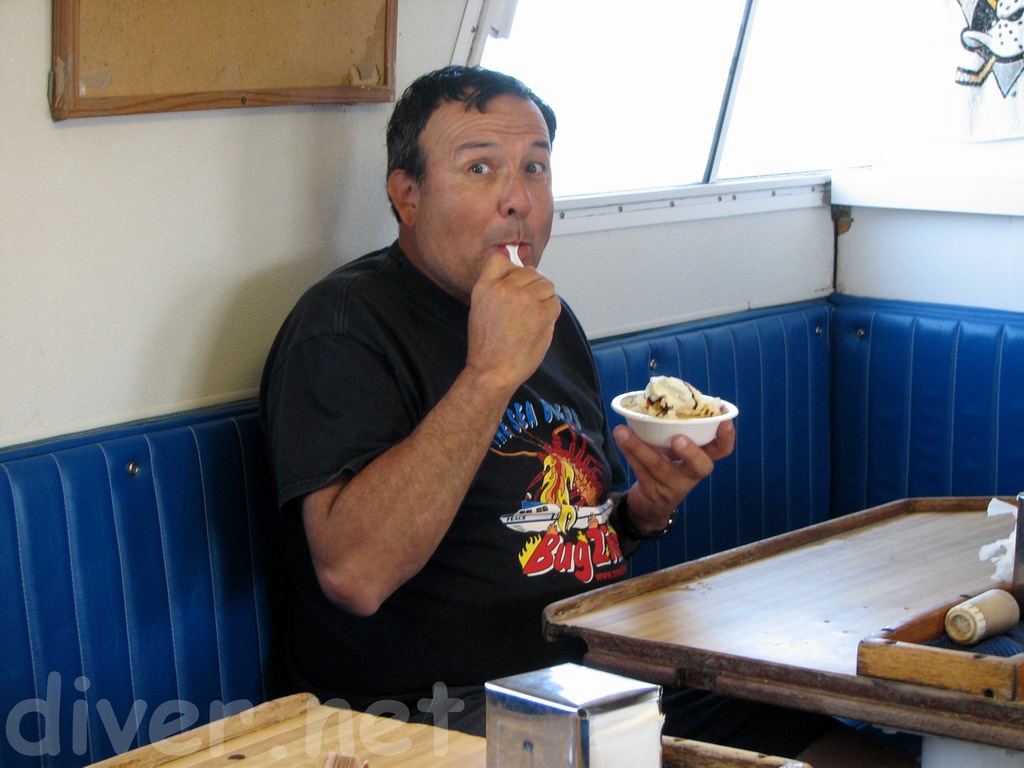 Dale Lopez eats desert on the way home