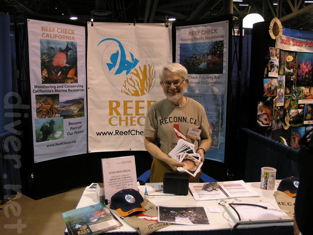 Peter Landecker in the Reef Check Booth<br>