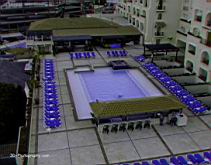 he pool and outdoor bar Tesoro Resort Los Cabos seen from the No Worrys tower