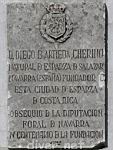 Inscription below the statue of Diego de Artieda y Cherino in the Esparza town square